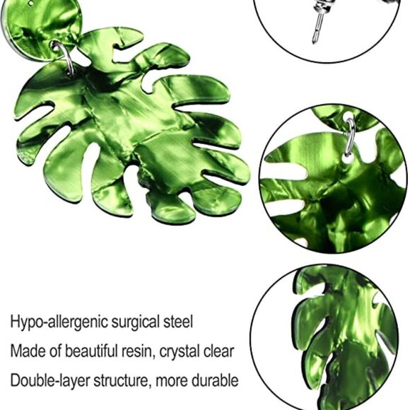 Three Piece Resin Leaves Dangle Fashion Earrings - Picture 3 of 5